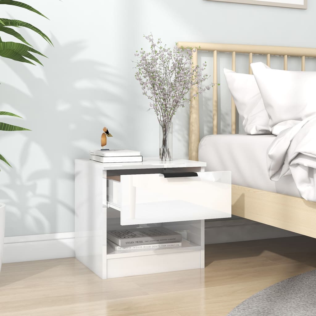 Nachtkastjes 2 st bewerkt hout hoogglans wit