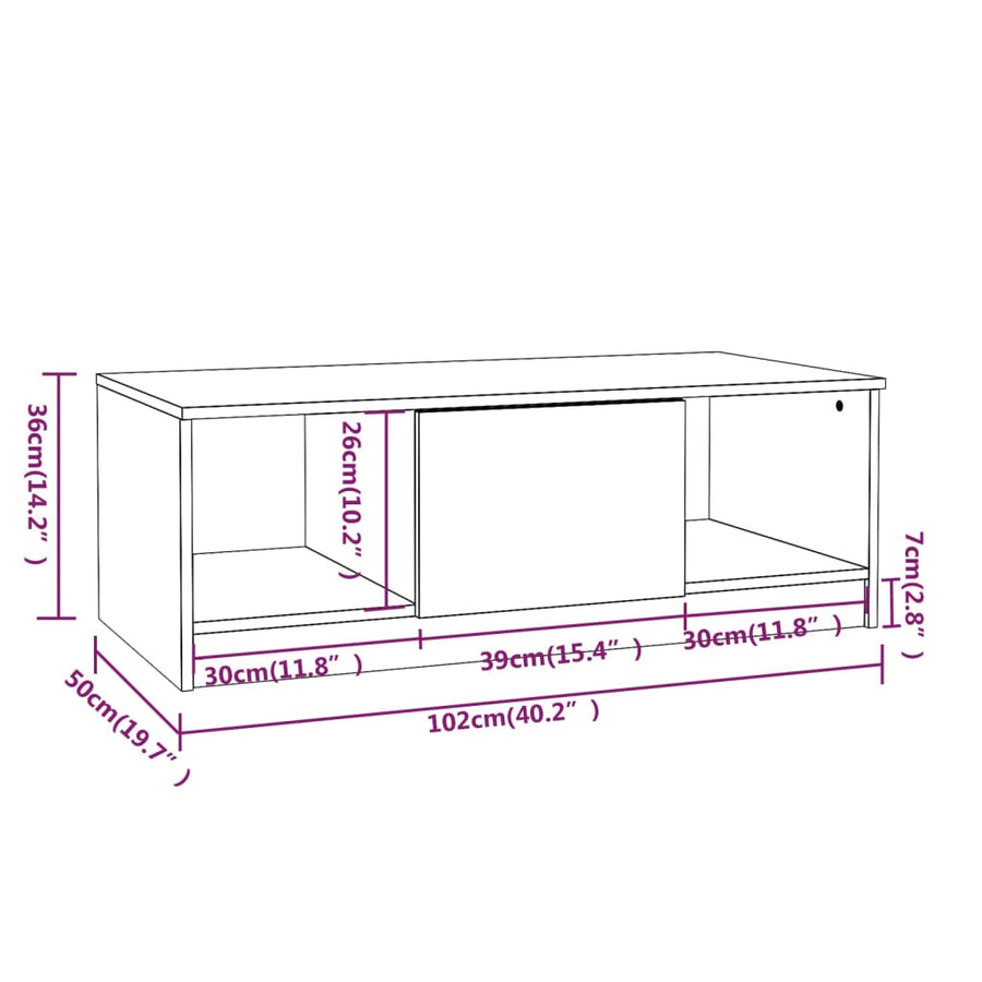 Salontafel 102X50X36 Cm Bewerkt Hout Wit