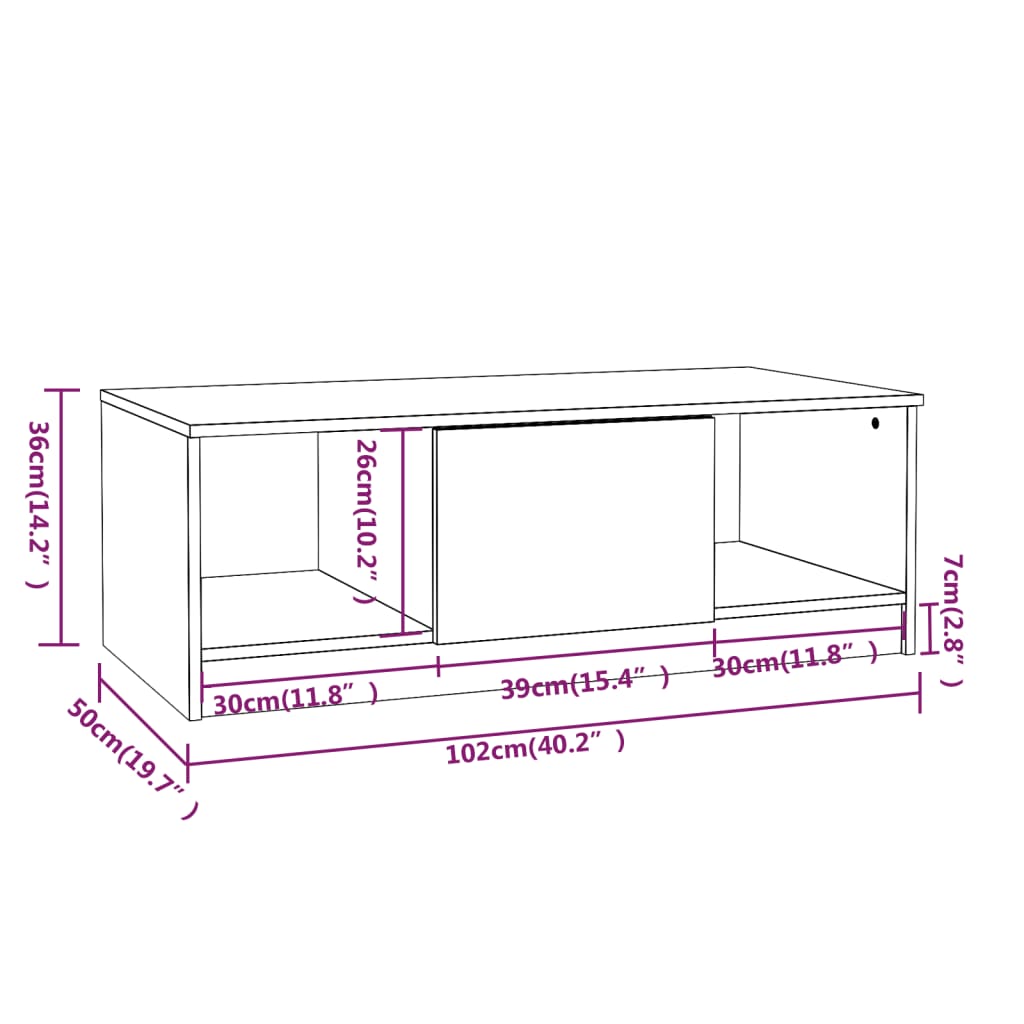 Salontafel 102X50X36 Cm Bewerkt Hout Betongrijs