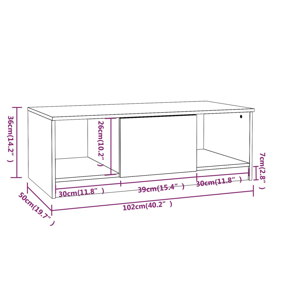 Salontafel 102X50X36 Cm Bewerkt Hout Betongrijs