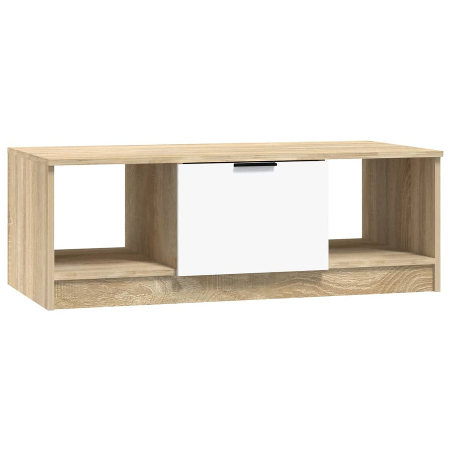 Salontafel 102X50X36 Cm Bewerkt Hout Wit En Sonoma Eikenkleurig
