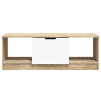 Salontafel 102X50X36 Cm Bewerkt Hout Wit En Sonoma Eikenkleurig