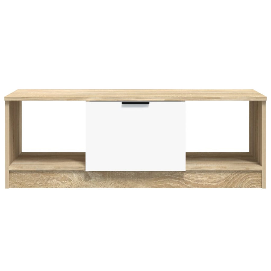Salontafel 102X50X36 Cm Bewerkt Hout Wit En Sonoma Eikenkleurig