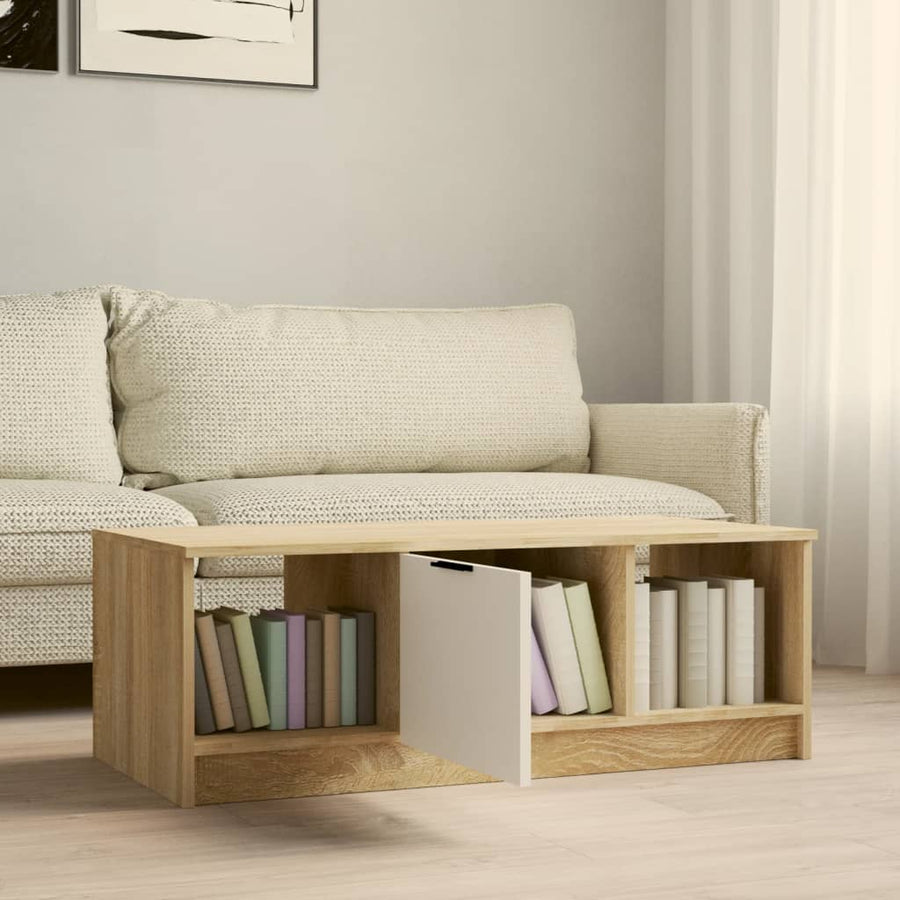 Salontafel 102X50X36 Cm Bewerkt Hout Wit En Sonoma Eikenkleurig