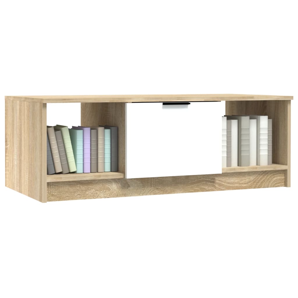 Salontafel 102X50X36 Cm Bewerkt Hout Wit En Sonoma Eikenkleurig