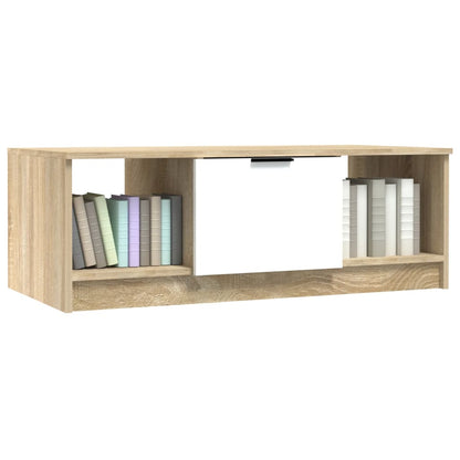 Salontafel 102X50X36 Cm Bewerkt Hout Wit En Sonoma Eikenkleurig