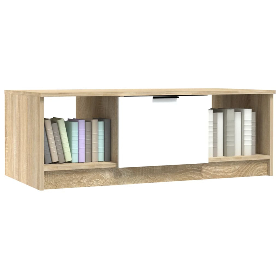 Salontafel 102X50X36 Cm Bewerkt Hout Wit En Sonoma Eikenkleurig