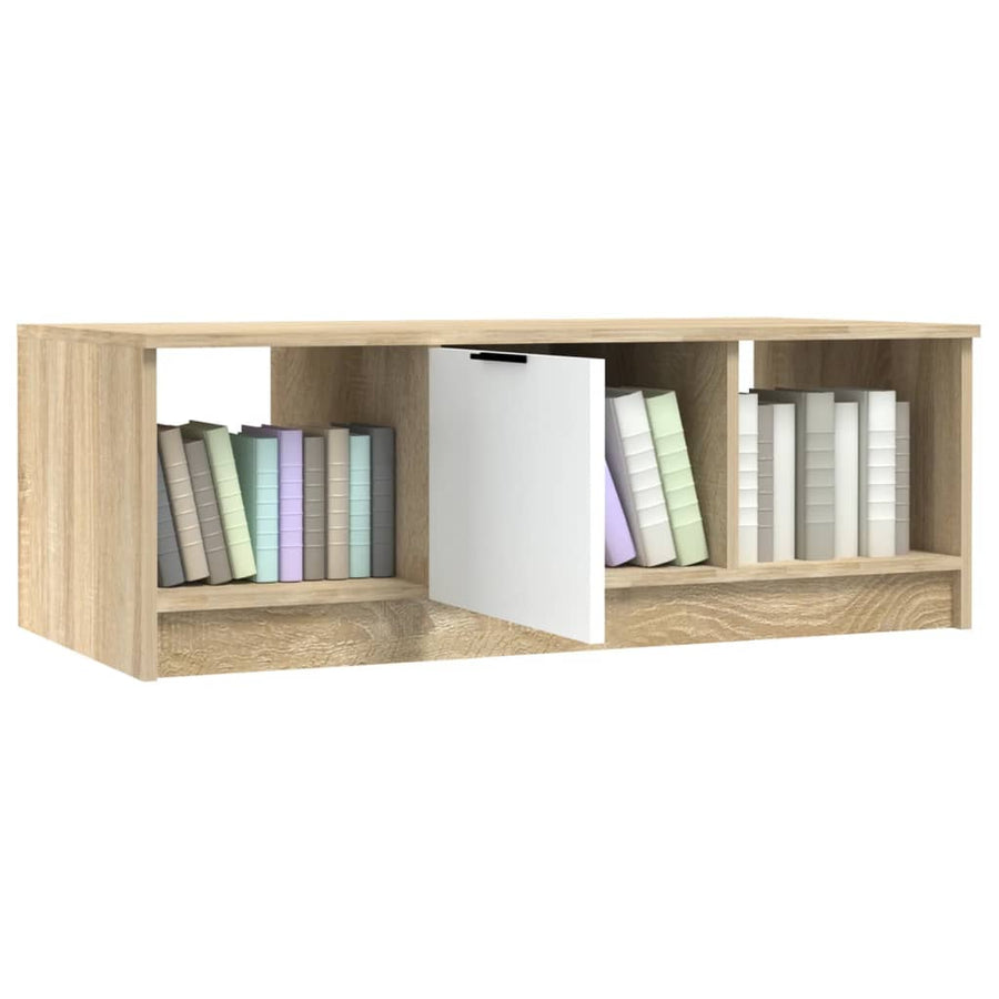Salontafel 102X50X36 Cm Bewerkt Hout Wit En Sonoma Eikenkleurig