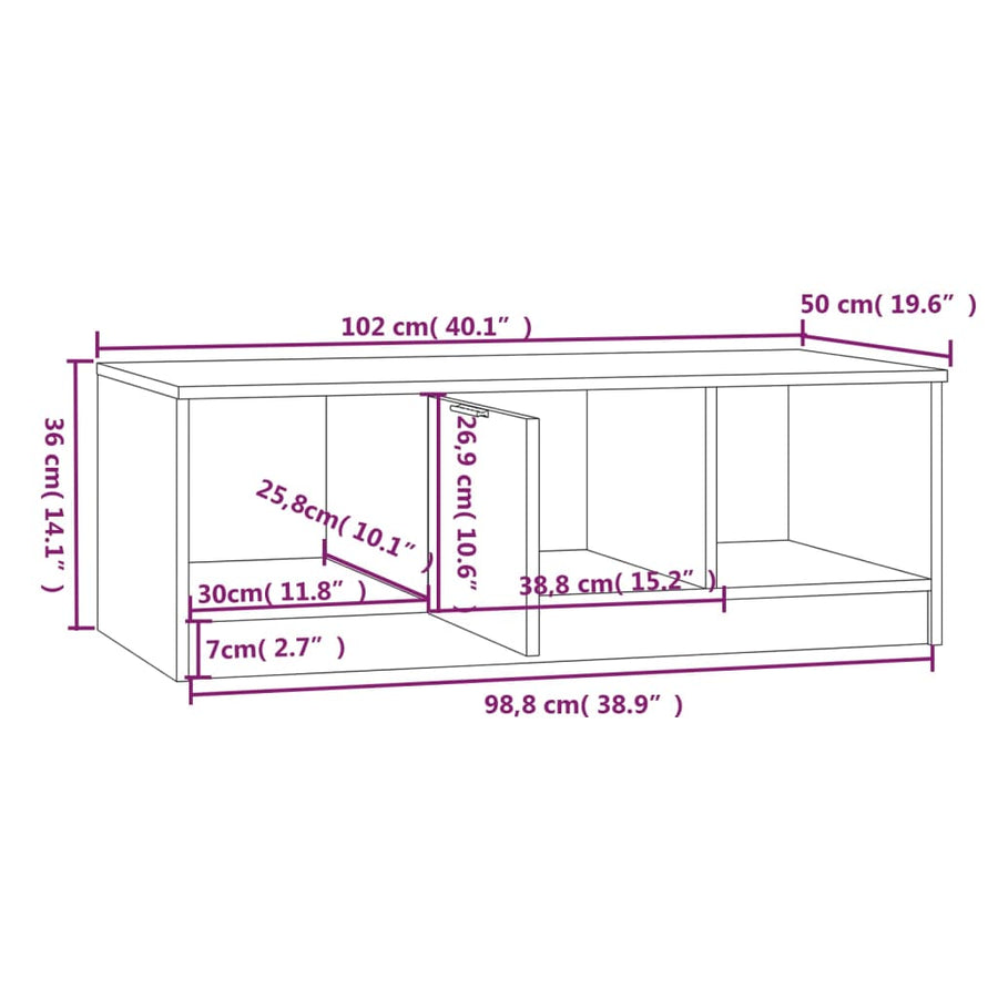 Salontafel 102X50X36 Cm Bewerkt Hout Wit En Sonoma Eikenkleurig
