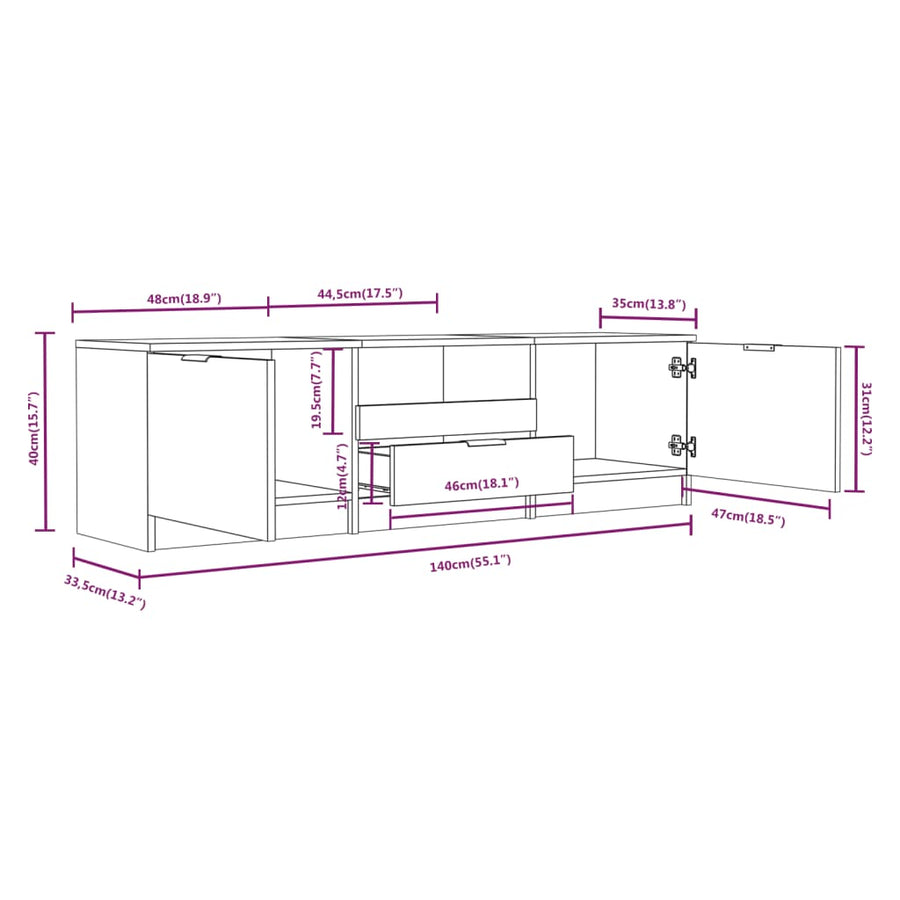 Tv-meubel 140x35x40 cm bewerkt hout wit Wit
