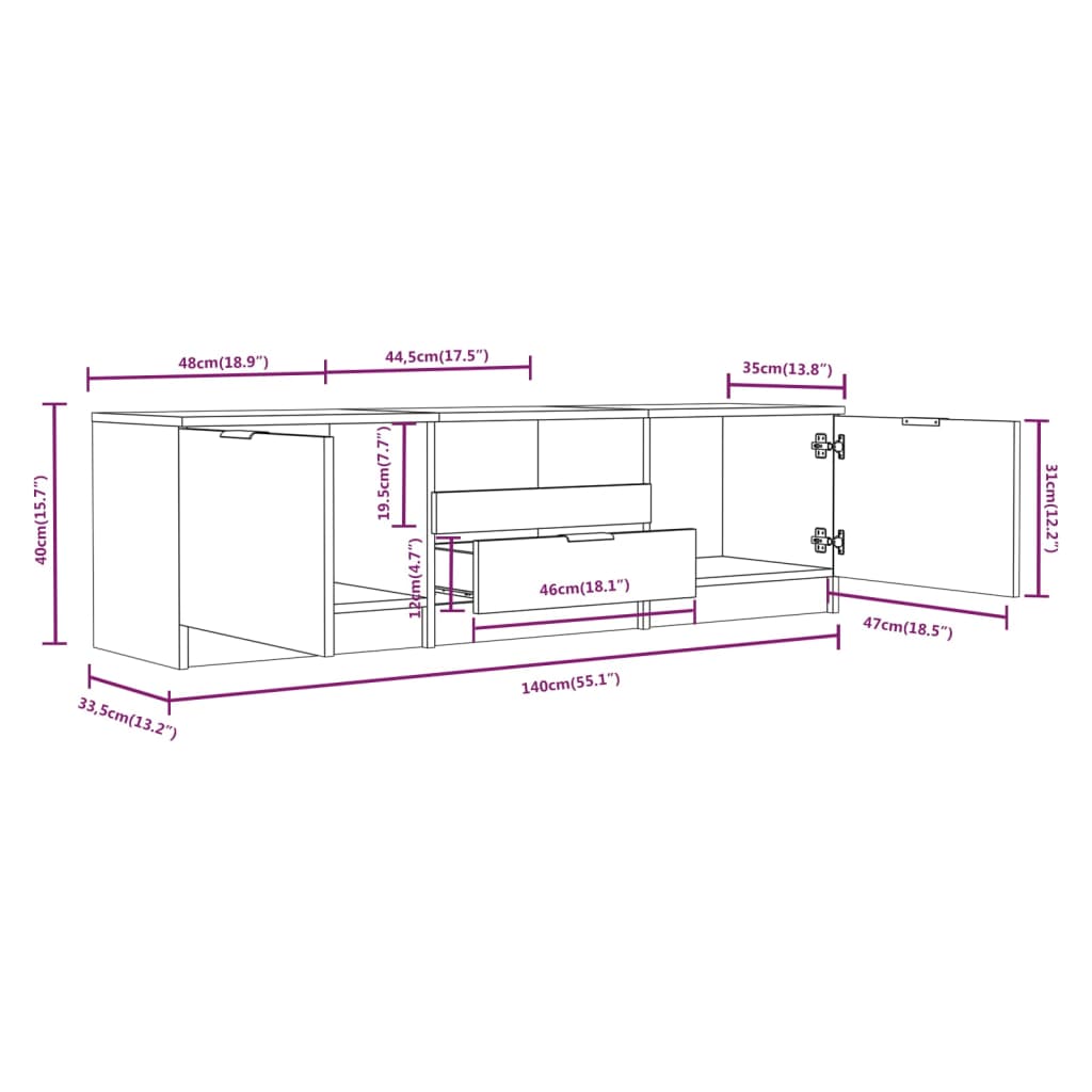 Tv-meubel 140x35x40 cm bewerkt hout betongrijs Betongrijs