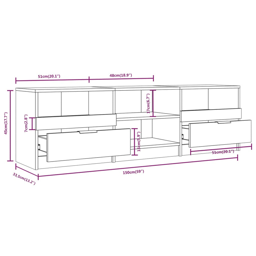 Tv-Meubel 50X33,5X45 Cm Bewerkt Hout Betongrijs