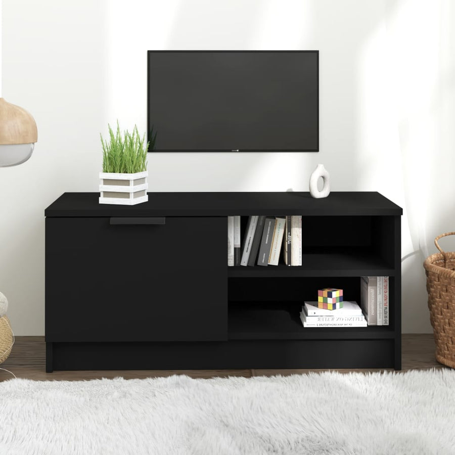 Tv-meubel 80x35x36,5 cm bewerkt hout zwart 1 Zwart