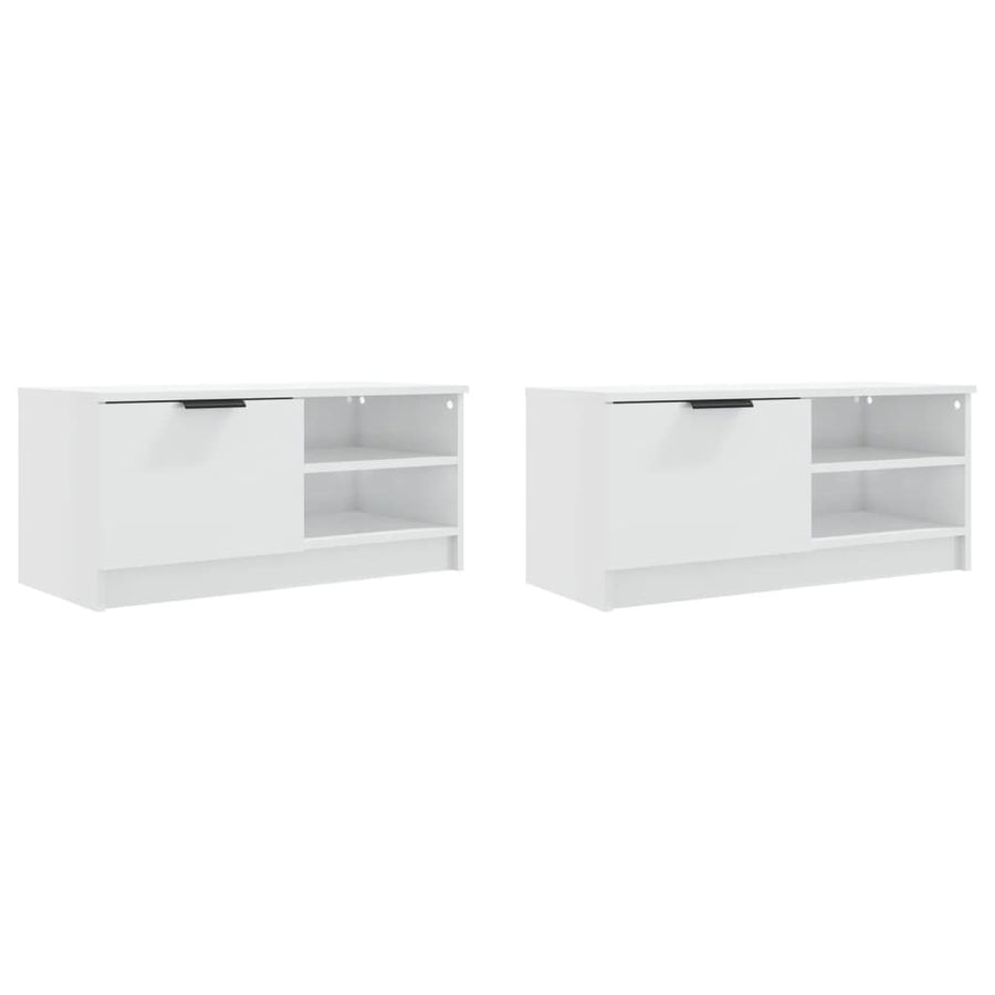 Tv-meubelen 2 st 80x35x36,5 cm bewerkt hout hoogglans wit 2 Hoogglans wit