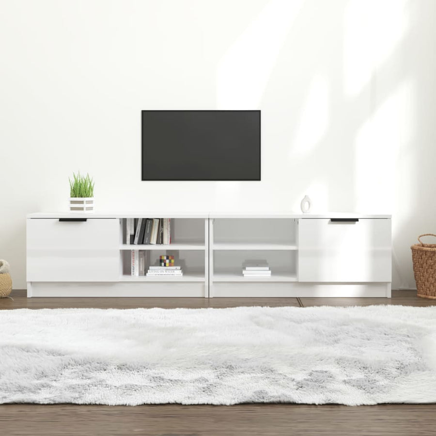 Tv-meubelen 2 st 80x35x36,5 cm bewerkt hout hoogglans wit 2 Hoogglans wit