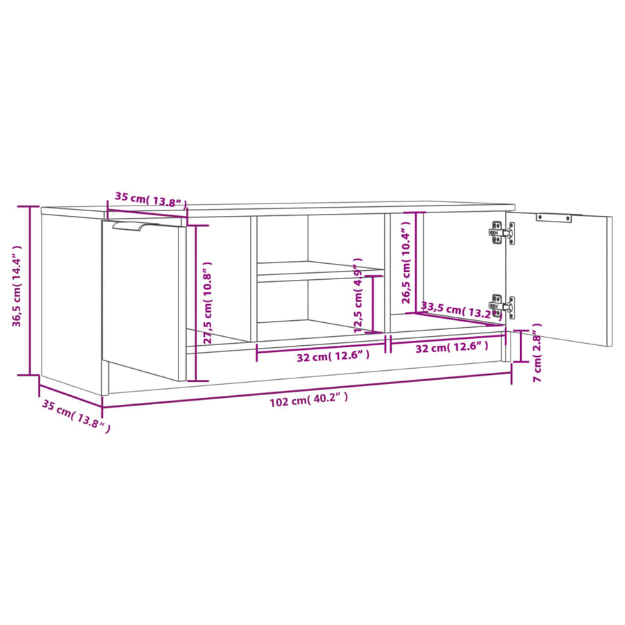 Tv-Meubel 02X35X36,5 Cm Bewerkt Hout Betongrijs
