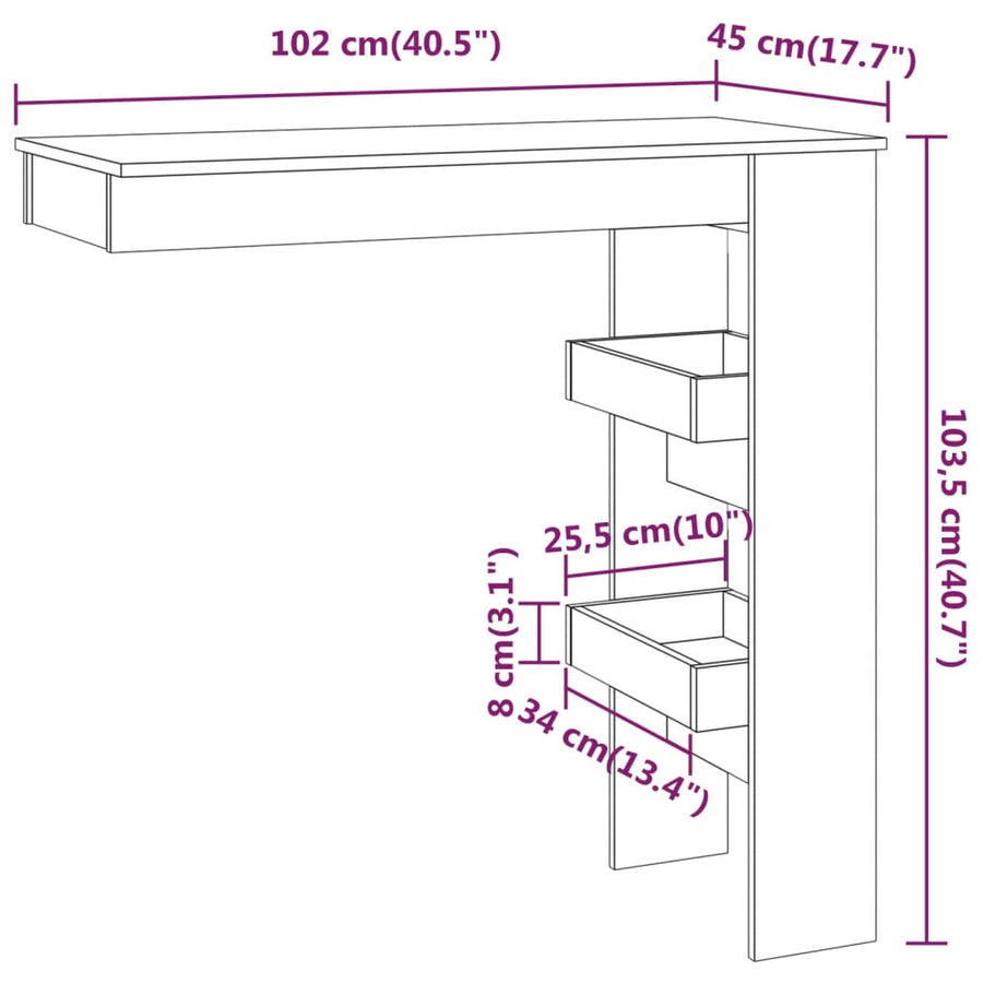 Bartafel Wandgemonteerd 02X45X03,5 Cm Bewerkt Hout Eikenkleur Sonoma eiken