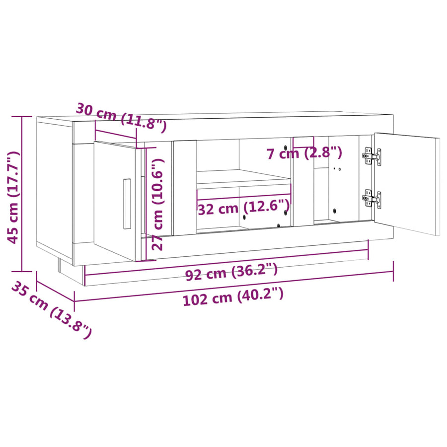 Tv-Meubel 102X35X45 Cm Bewerkt Hout Wit