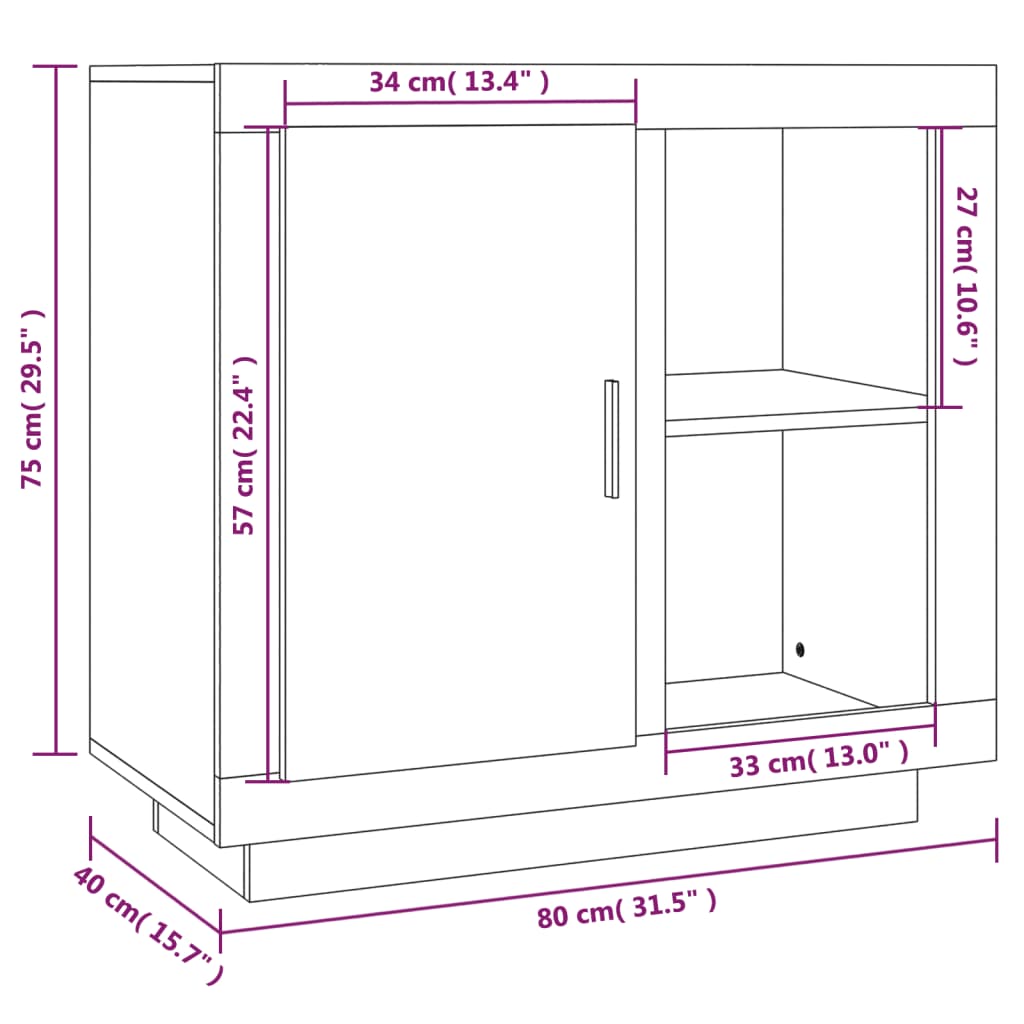 Dressoir 80X40X75 Cm Kleurig Sonoma eiken