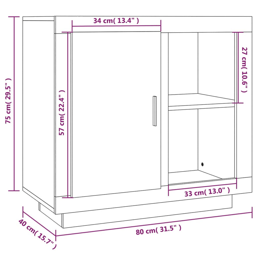 Dressoir 80X40X75 Cm Kleurig Sonoma eiken