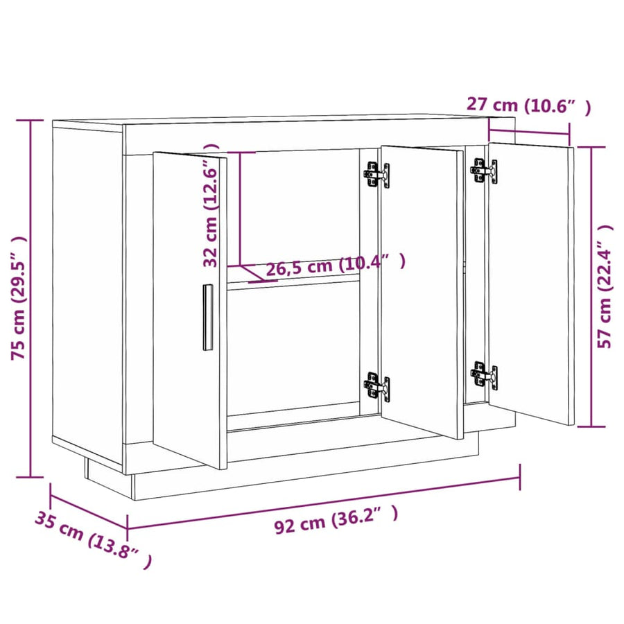 Dressoir 92X35X75 Cm Bewerkt Hout Wit
