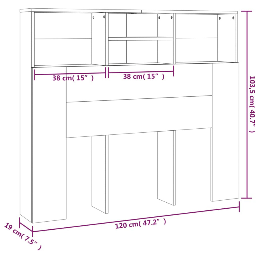 Hoofdbordkast 120x19x103,5 cm betongrijs Betongrijs