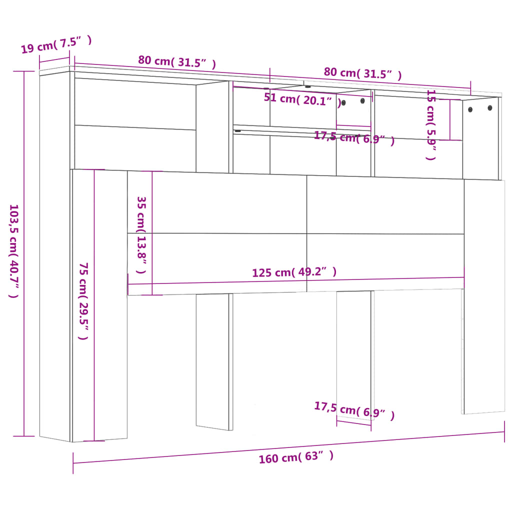 Hoofdbordkast 160x19x103,5 cm betongrijs Betongrijs