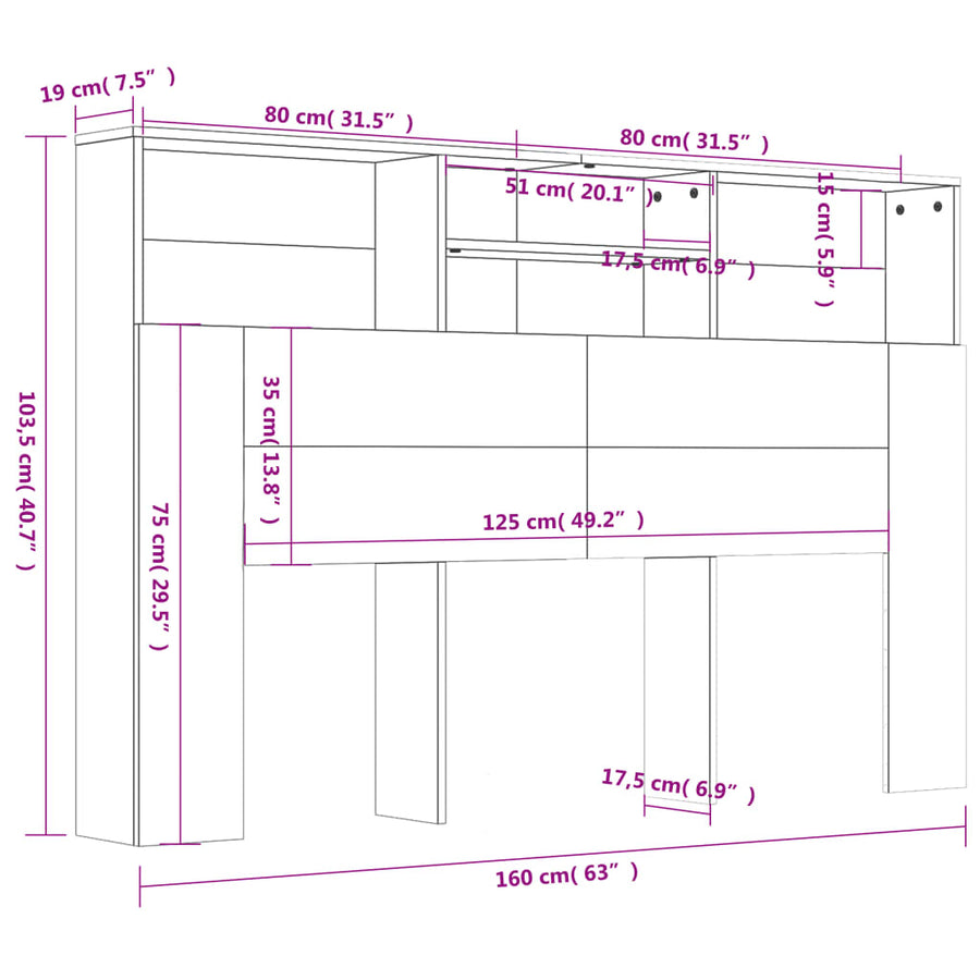Hoofdbordkast 160x19x103,5 cm betongrijs Betongrijs