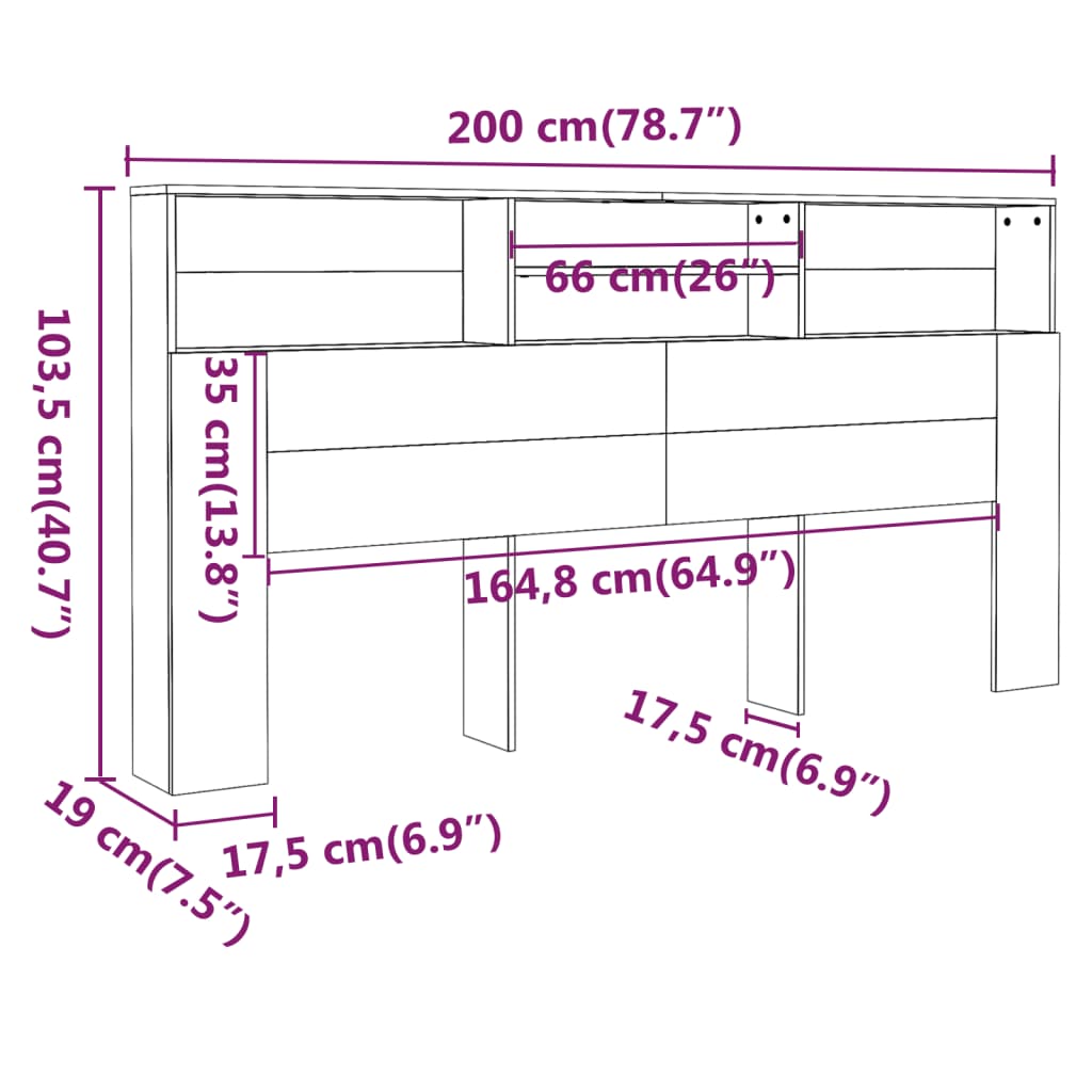 Hoofdbordkast 200X9X03,5 Cm Wit