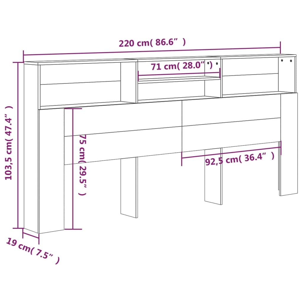 Hoofdbordkast 220X9X03,5 Cm Betongrijs