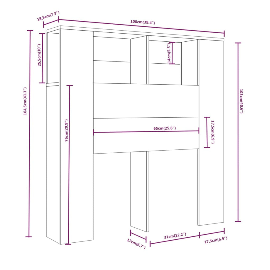 Hoofdbordkast 00X8,5X04,5 Cm Kleurig Sonoma eiken