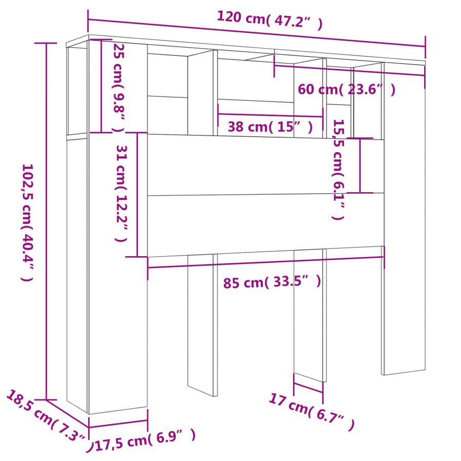 Hoofdbordkast 120x18,5x102,5 cm sonoma eikenkleurig Sonoma eiken