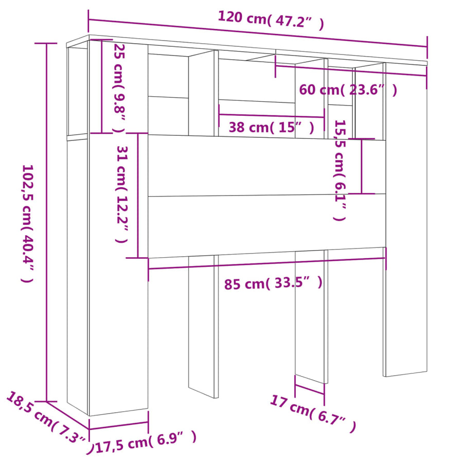Hoofdbordkast 120x18,5x102,5 cm betongrijs Betongrijs