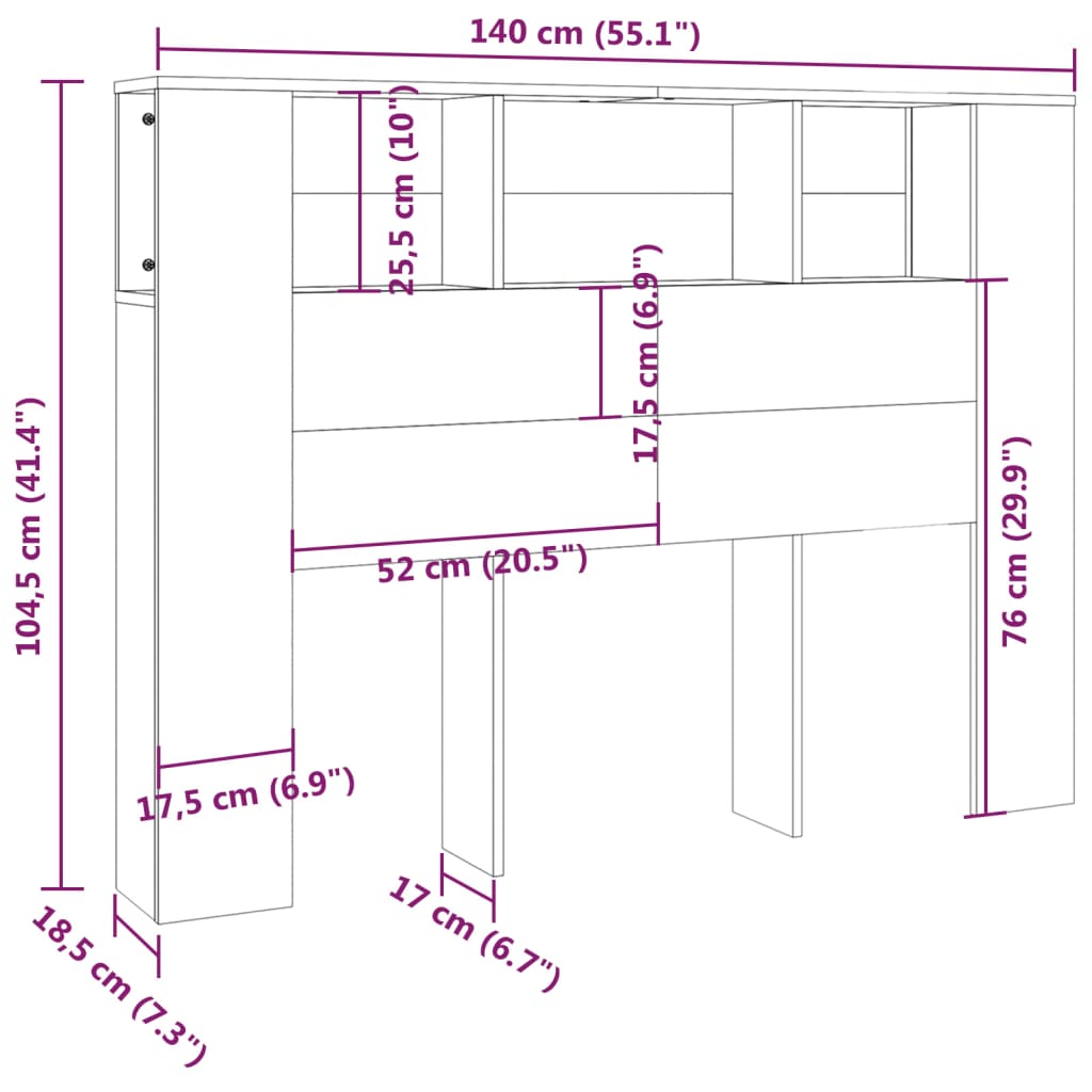 Hoofdbordkast 40X8,5X04,5 Cm Zwart
