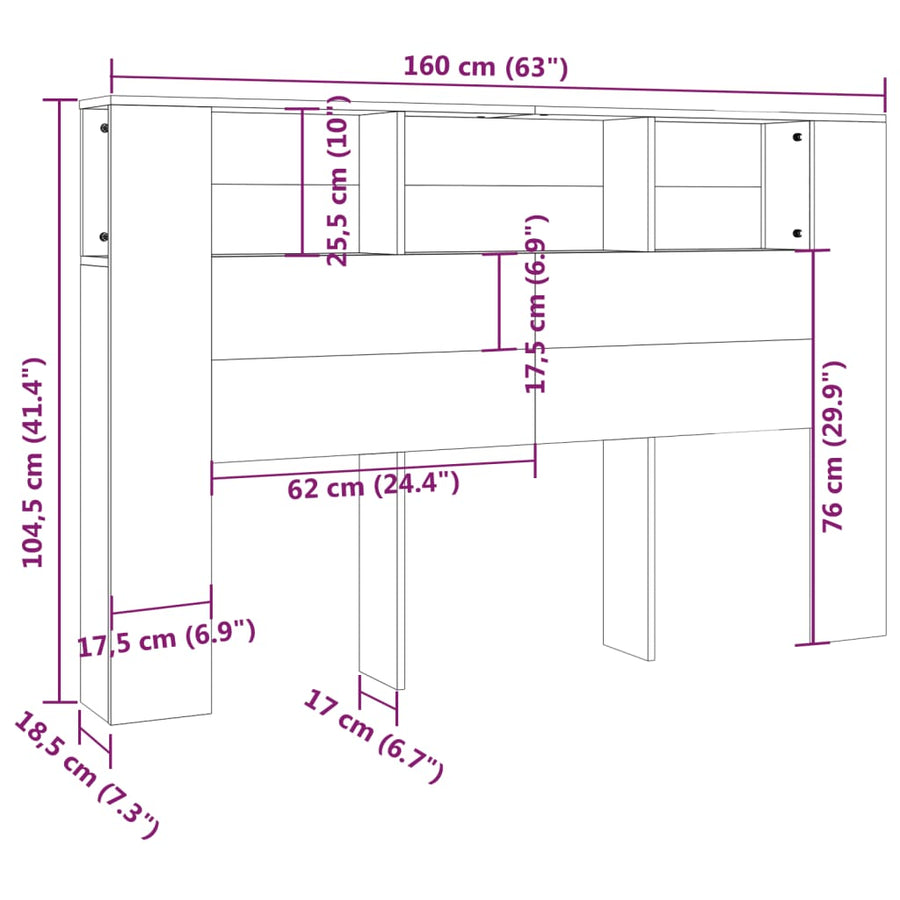 Hoofdbordkast 160x18,5x104,5 cm wit Wit