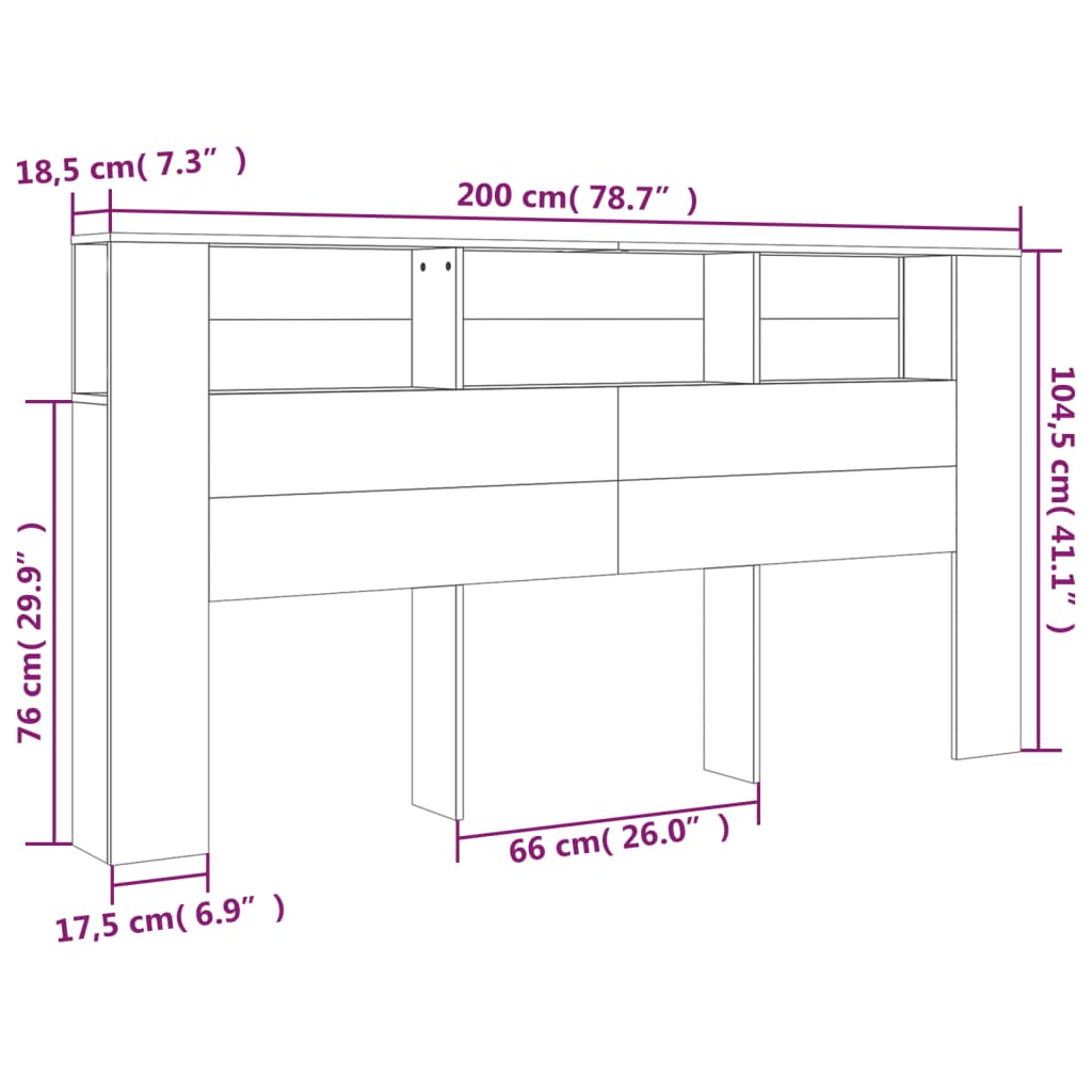 Hoofdbordkast 200x18,5x104,5 cm wit Wit