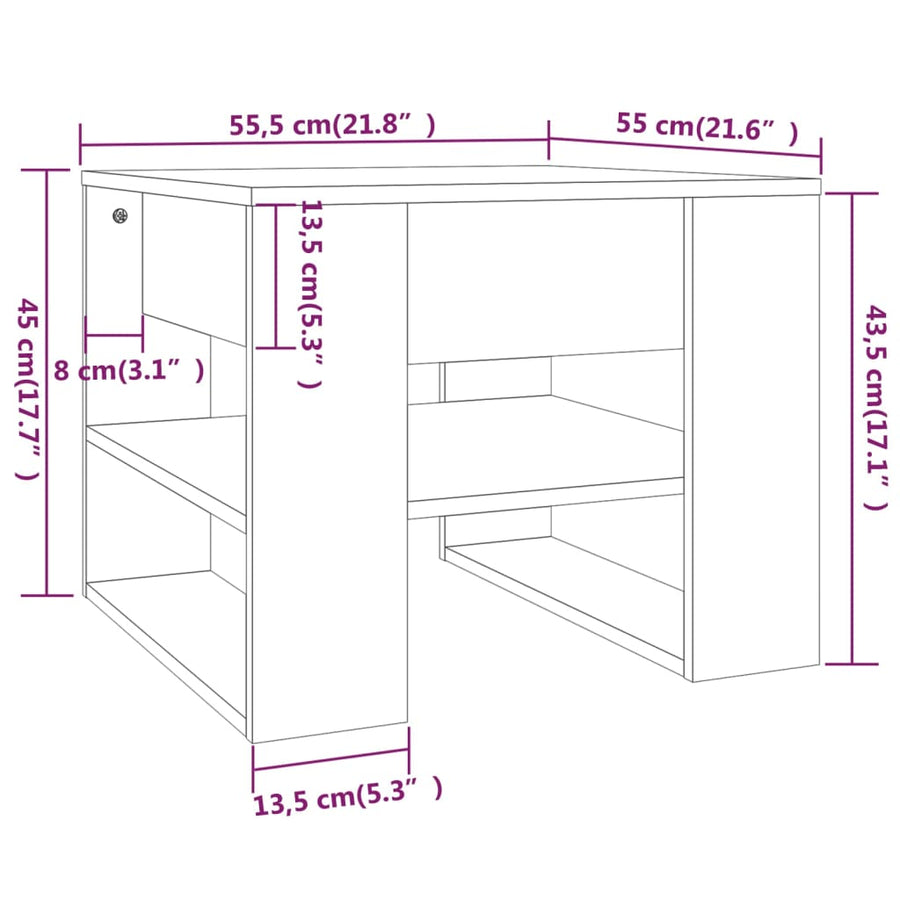 Salontafel 55,5X55X45 Cm Bewerkt Hout Eikenkleurig Grijs sonoma