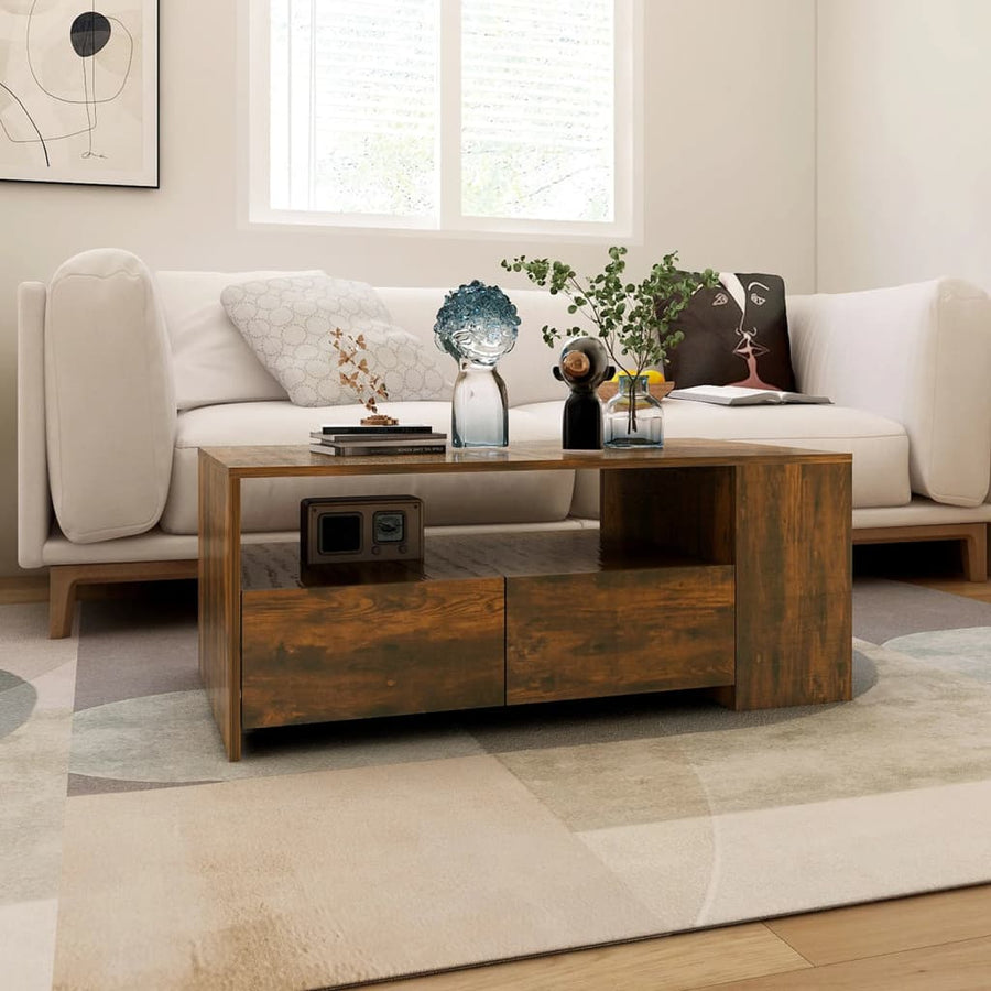 Salontafel 02X55X42 Cm Bewerkt Hout Kleurig Gerookt eiken
