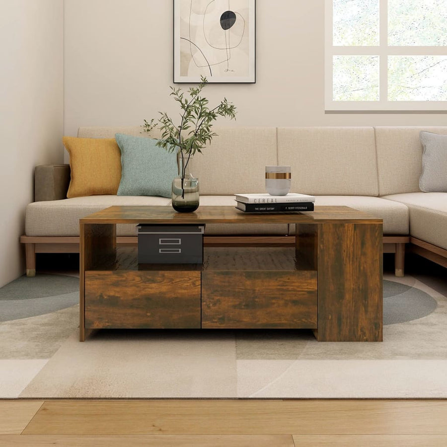 Salontafel 02X55X42 Cm Bewerkt Hout Kleurig Gerookt eiken