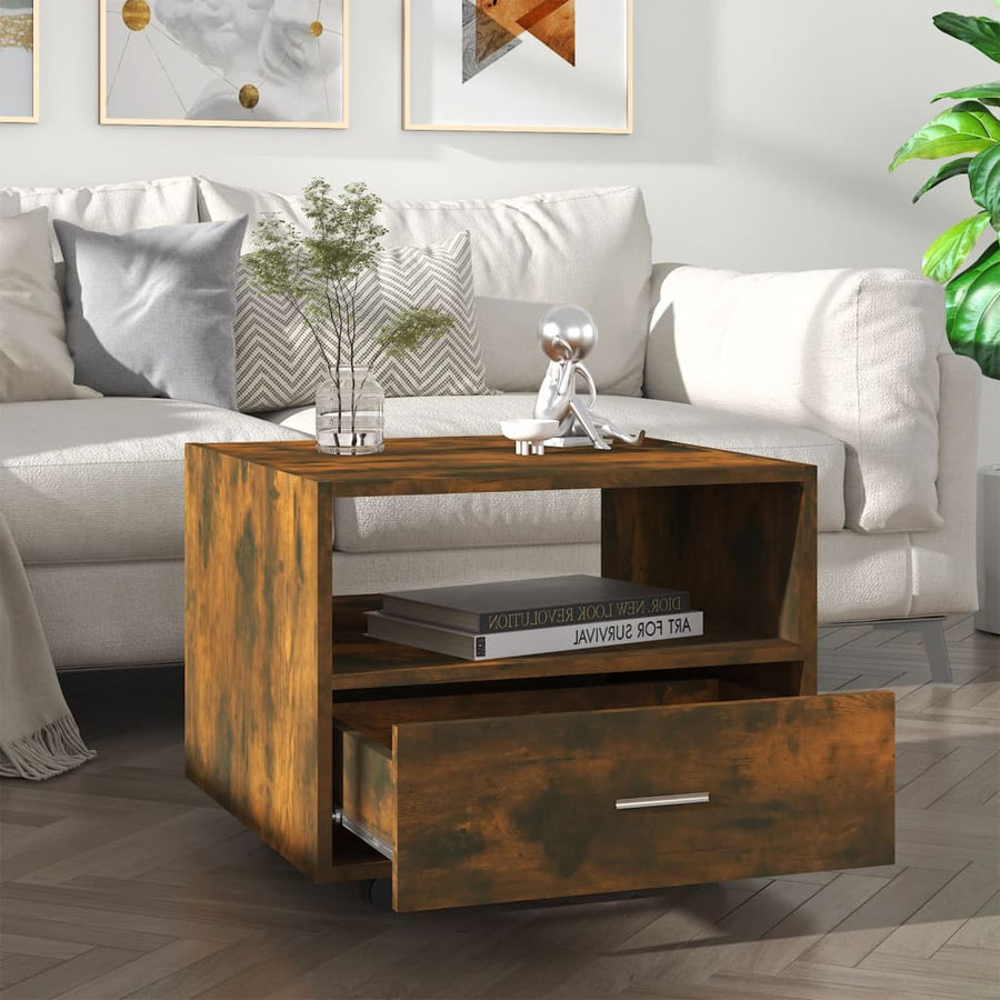 Salontafel 55X55X40 Cm Bewerkt Hout Kleurig Gerookt eiken