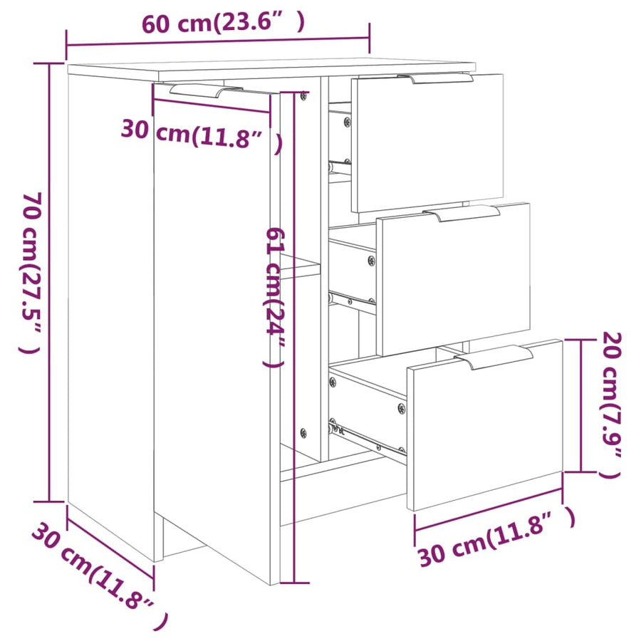 Dressoir 60X30X70 Cm Bewerkt Hout Eikenkleurig Grijs sonoma