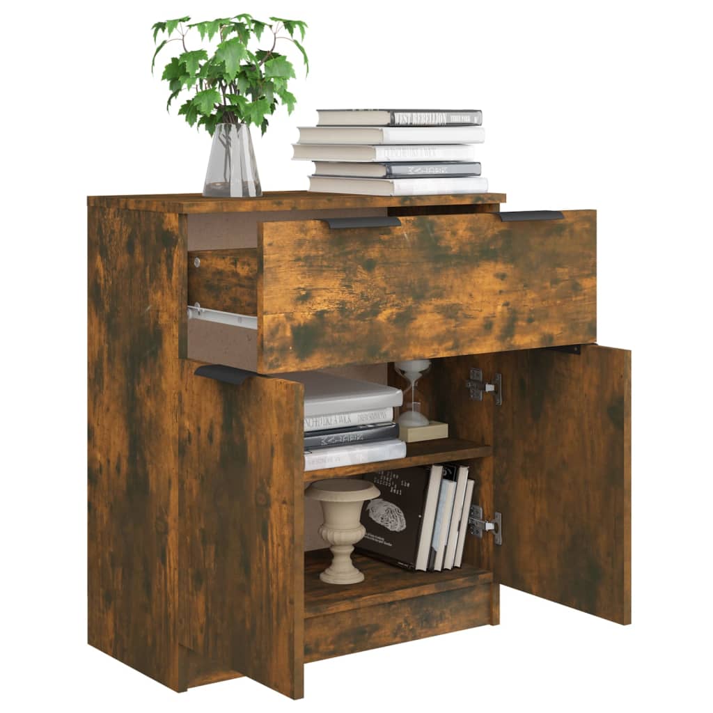 Dressoir 60X30X70 Cm Bewerkt Hout Gerookt Eikenkleurig