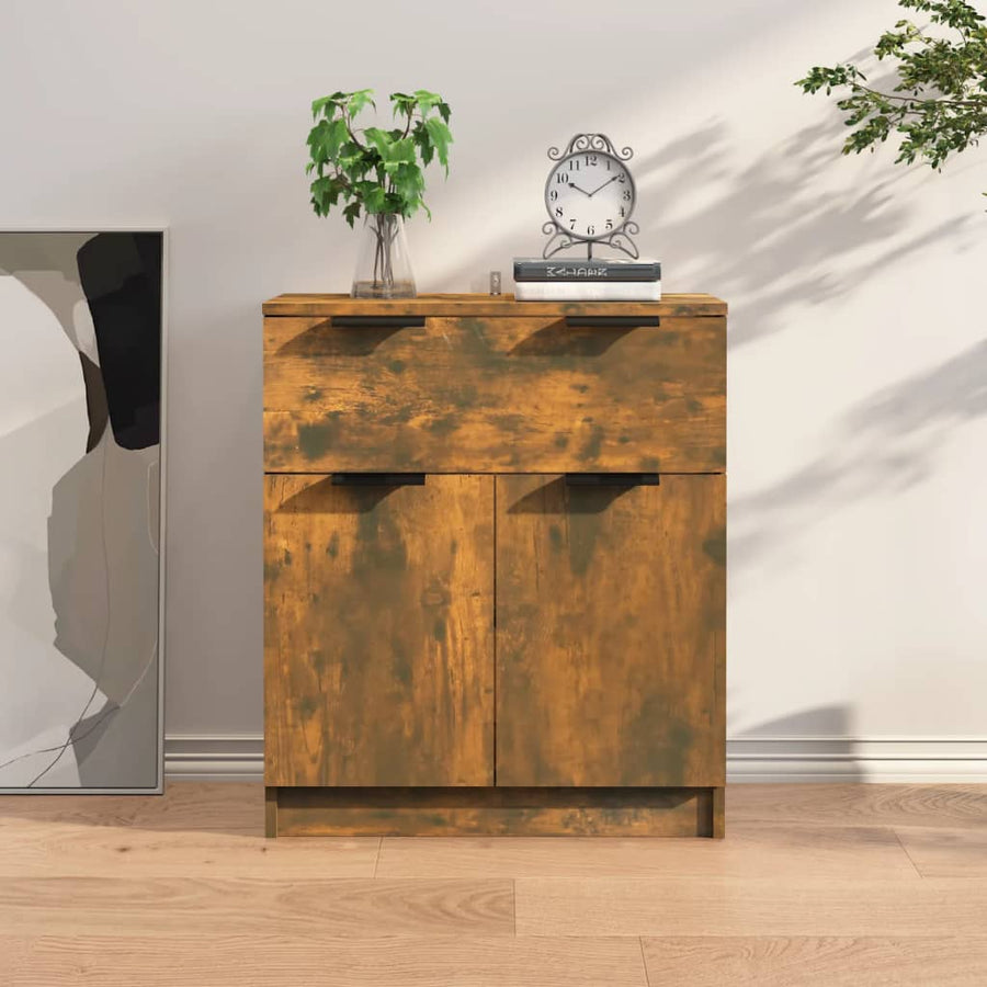 Dressoir 60X30X70 Cm Bewerkt Hout Gerookt Eikenkleurig