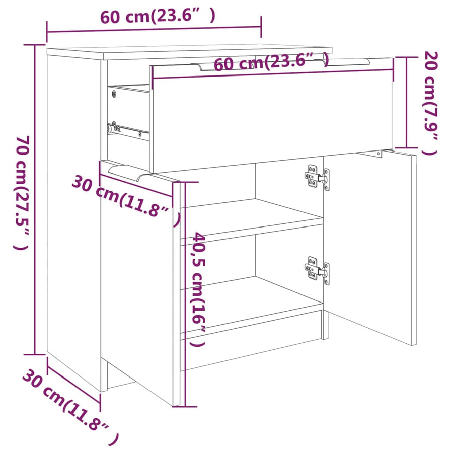 Dressoir 60X30X70 Cm Bewerkt Hout Grijs Sonoma Eikenkleurig