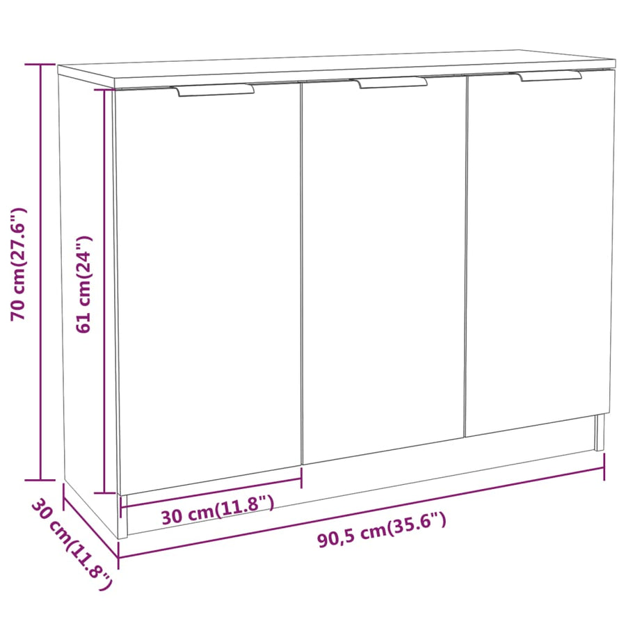 Dressoir 90,5X30X70 Cm Bewerkt Hout Kleurig Gerookt eiken