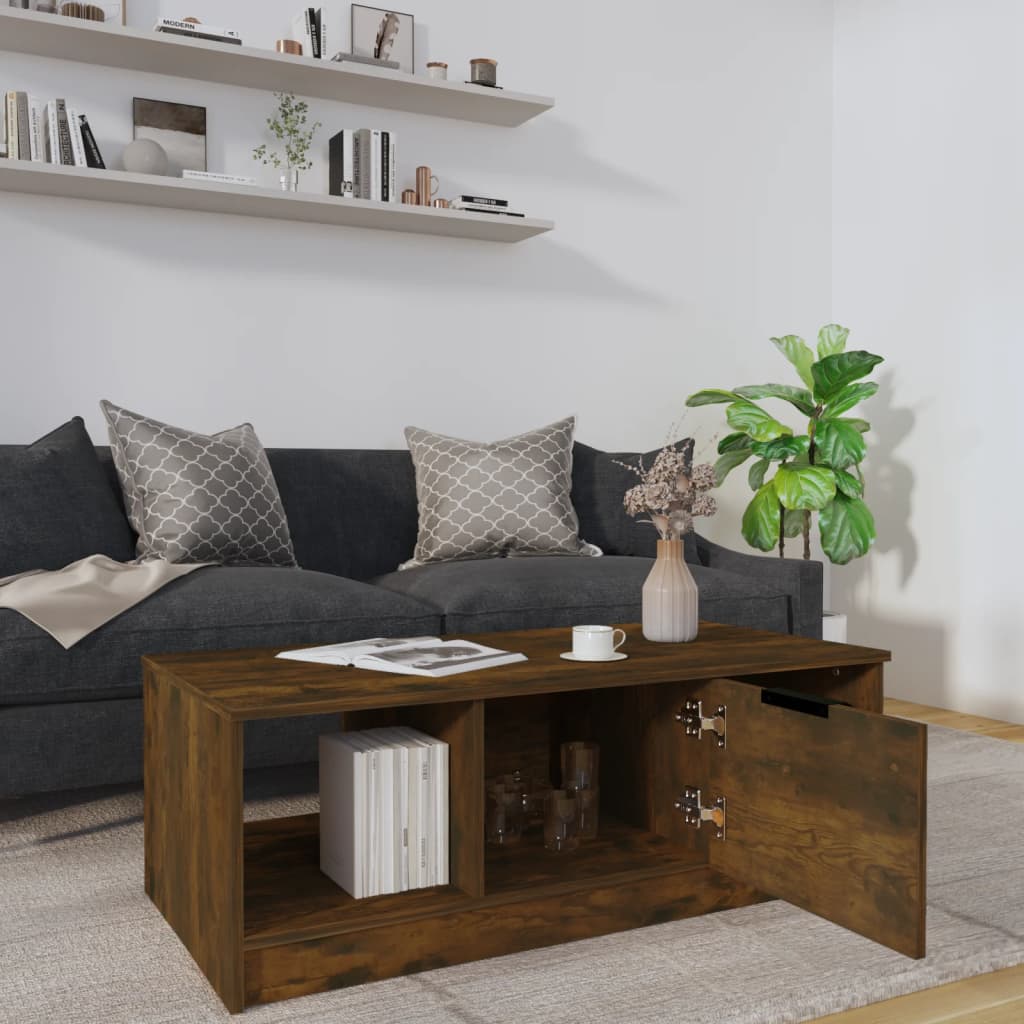 Salontafel 102X50X36 Cm Bewerkt Hout Gerookt Eikenkleurig
