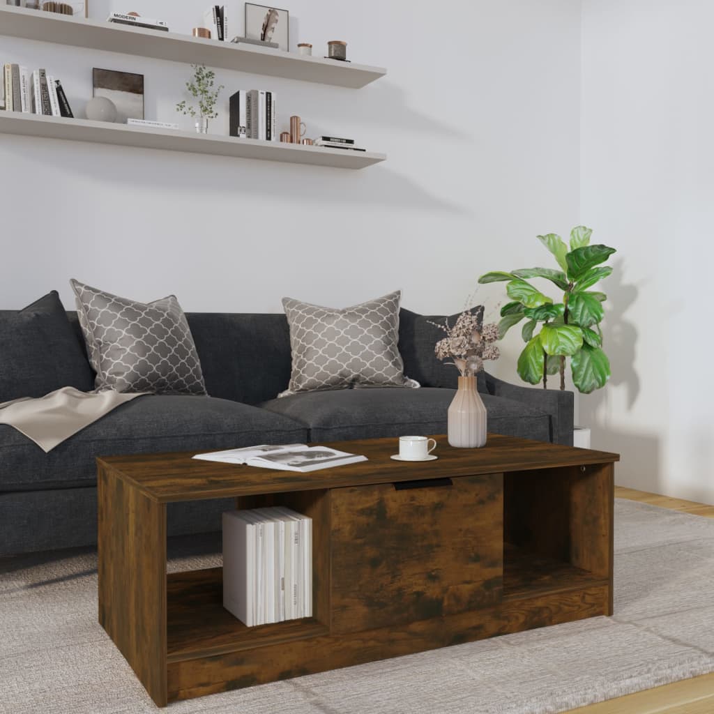 Salontafel 102X50X36 Cm Bewerkt Hout Gerookt Eikenkleurig
