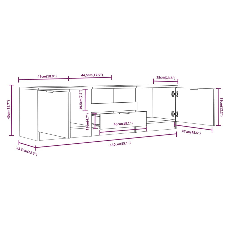 Tv-meubel 140x35x40 cm bewerkt hout gerookt eikenkleurig Gerookt eiken