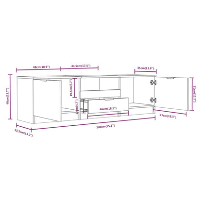 Tv-meubel 140x35x40 cm bewerkt hout grijs sonoma eikenkleurig Grijs sonoma