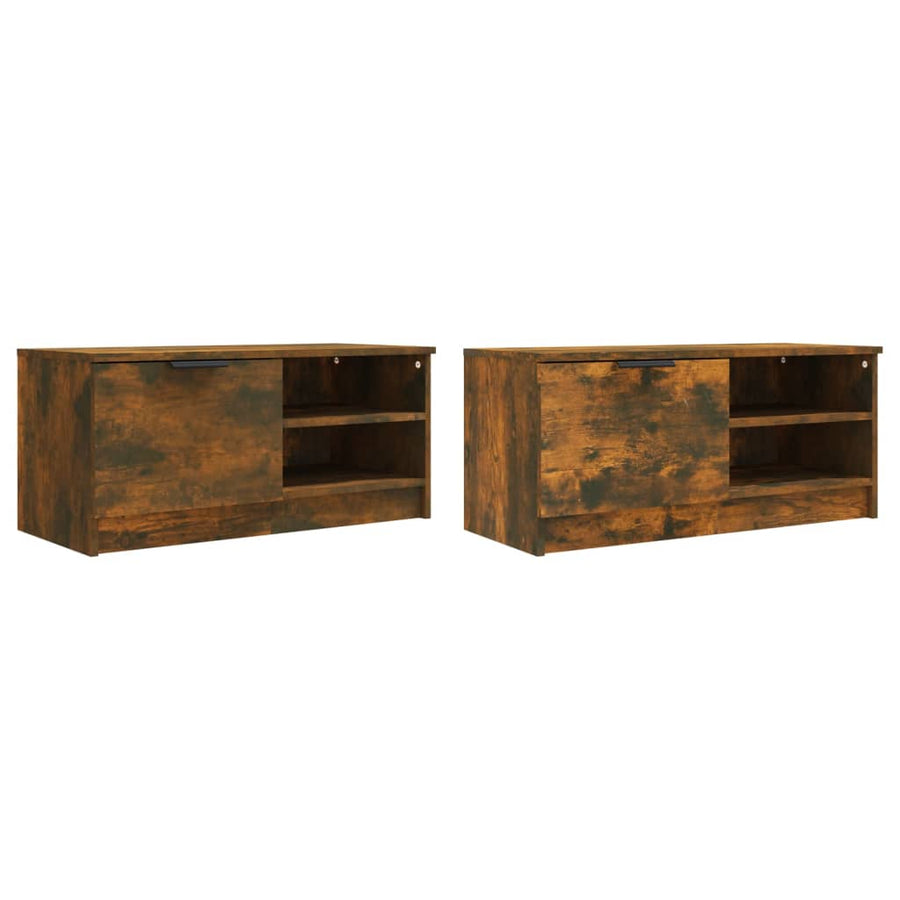 Tv-meubelen 2 st 80x35x36,5 cm bewerkt hout gerookt eikenkleur 2 Gerookt eiken